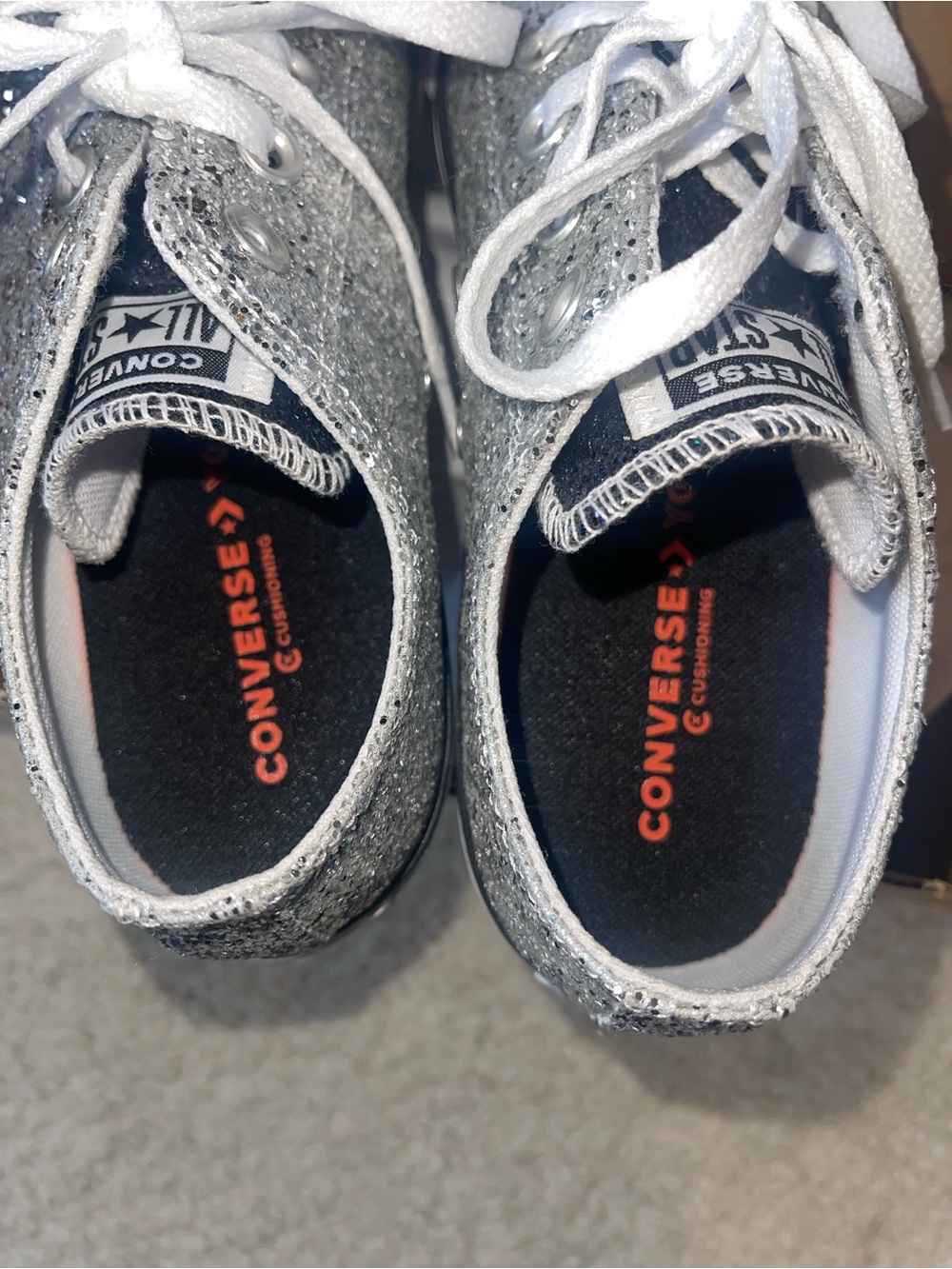 Converse Woman’s Silver Glitter Low Top Sneakers - Picture 5 of 7